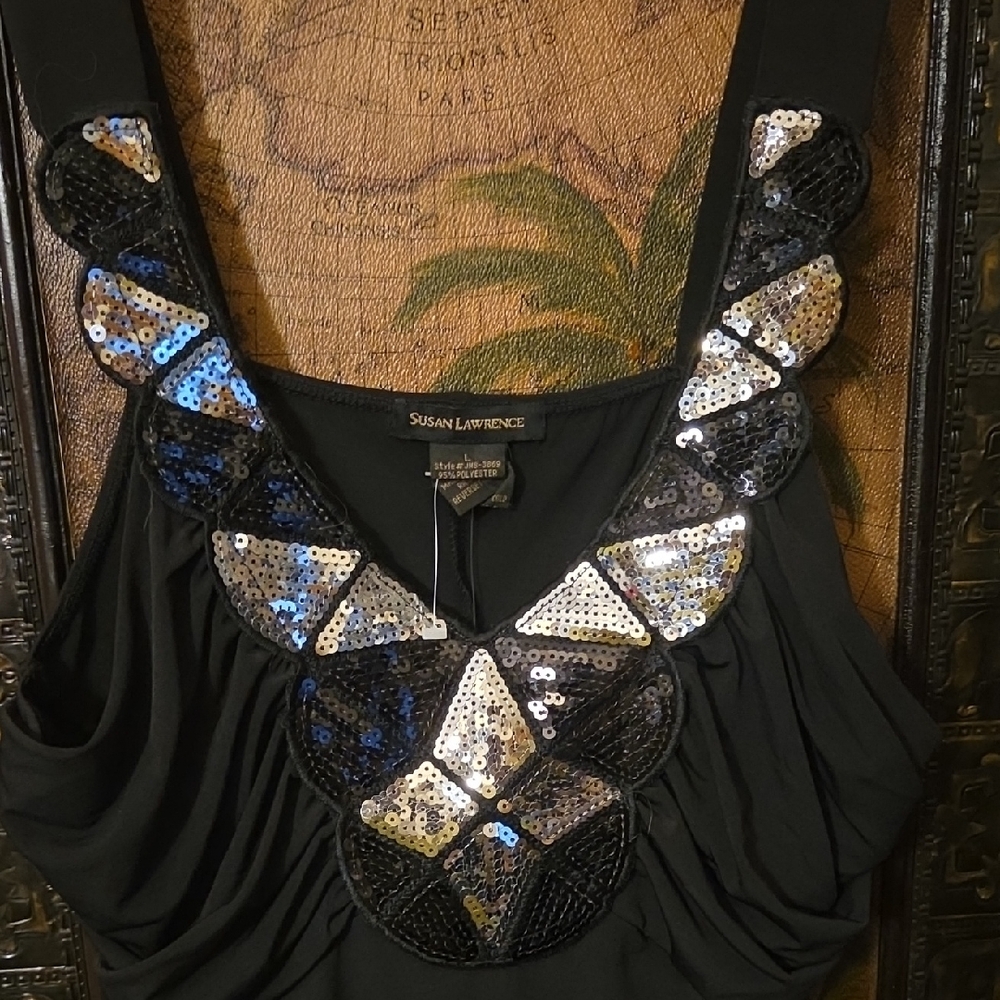 Susan Lawrence Black & Silver Sequin Embellished Top